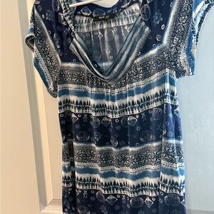 Style & Co. Navy and White Patterned Blouse
